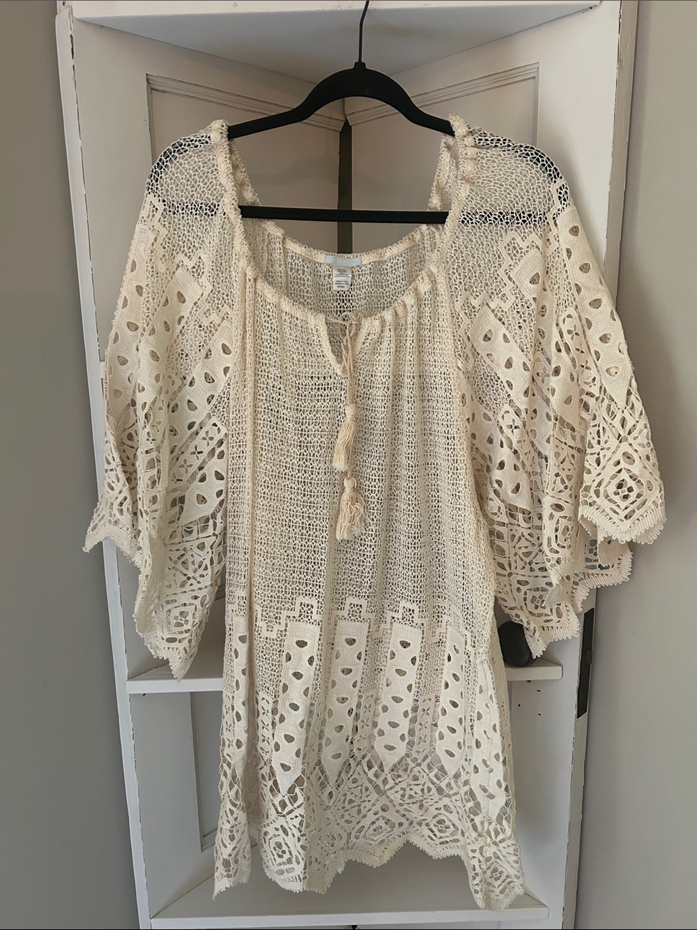 Anthropologie Eberjey cream boho crochet tunic dress cover up